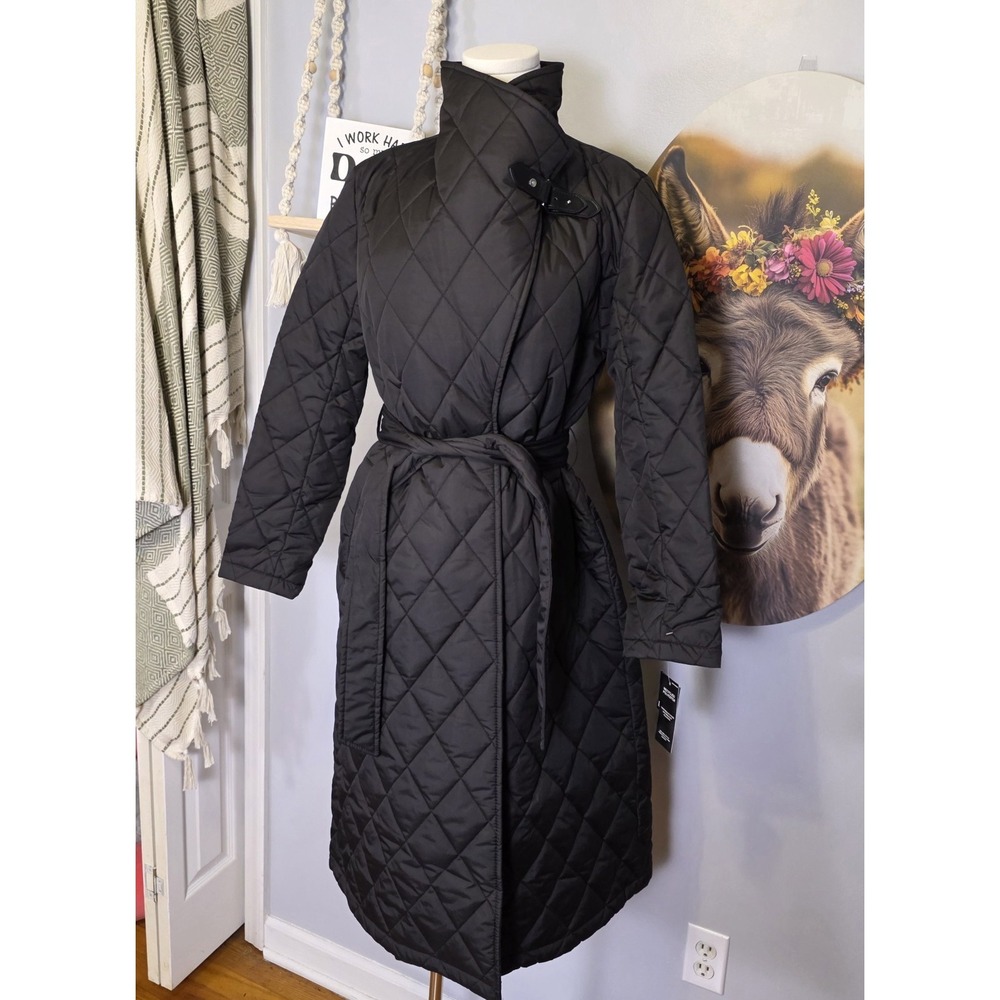 Lauren‎ Ralph Lauren Long Buckle Trim Diamond Quilted Wrap Coat Belted Womens XS